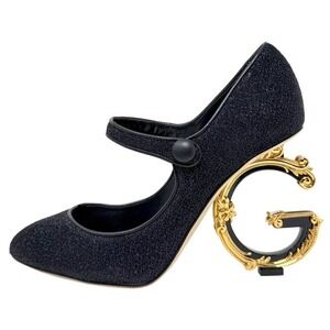 Dolce & Gabbana Baroque DG Heel Mary Jane Pumps Black EU 38